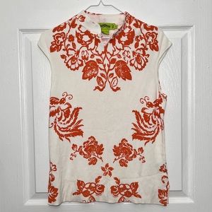 SHANGHAI TANG White and Orange Cheongsam Like floral Top | size XL